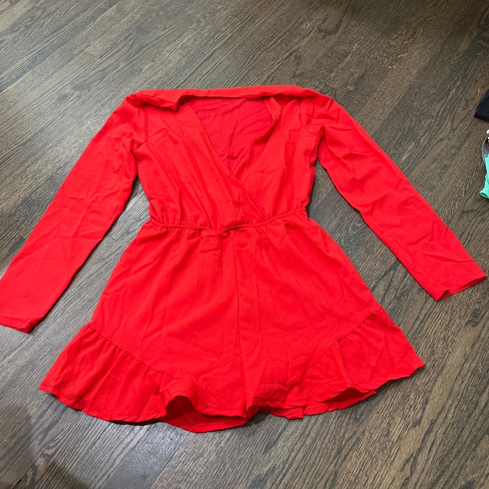 Red long sleeve romper